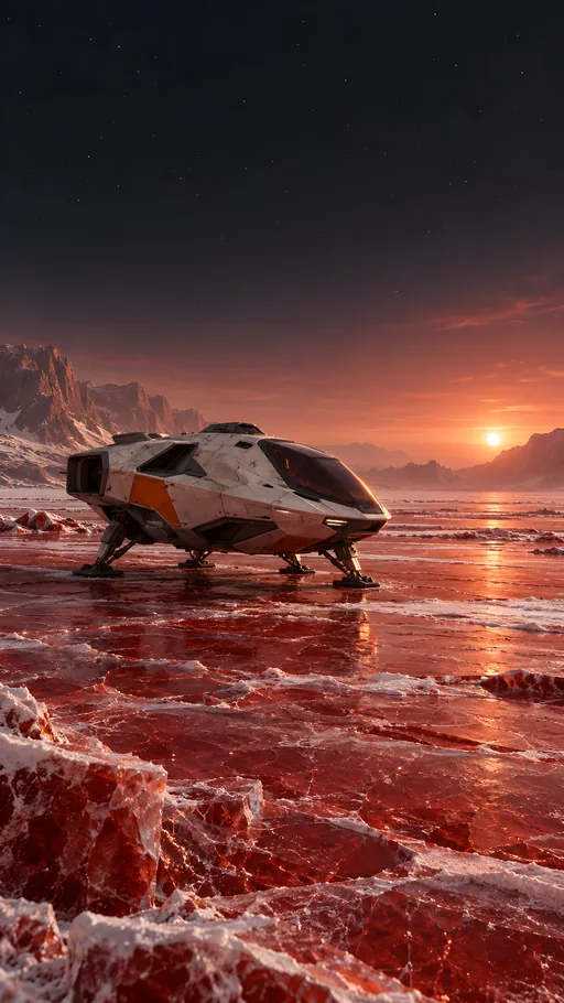 Explorer Craft on Crimson Ice — Space wallpaper