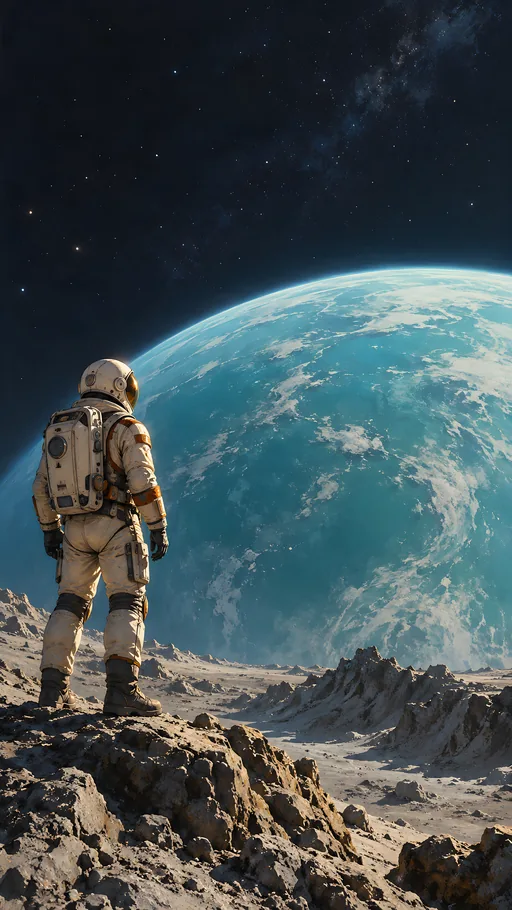 Retro Explorer and Turquoise Planet — Space wallpaper