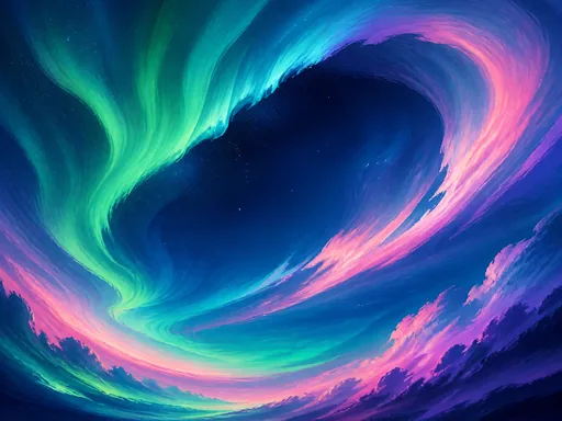 Wide Aurora-like Bands Sweeping Across A — Abstract Galaxy Fold wallpaper