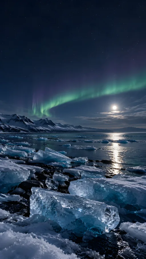 Moonlit Arctic Shore — Seasons & Weather wallpaper