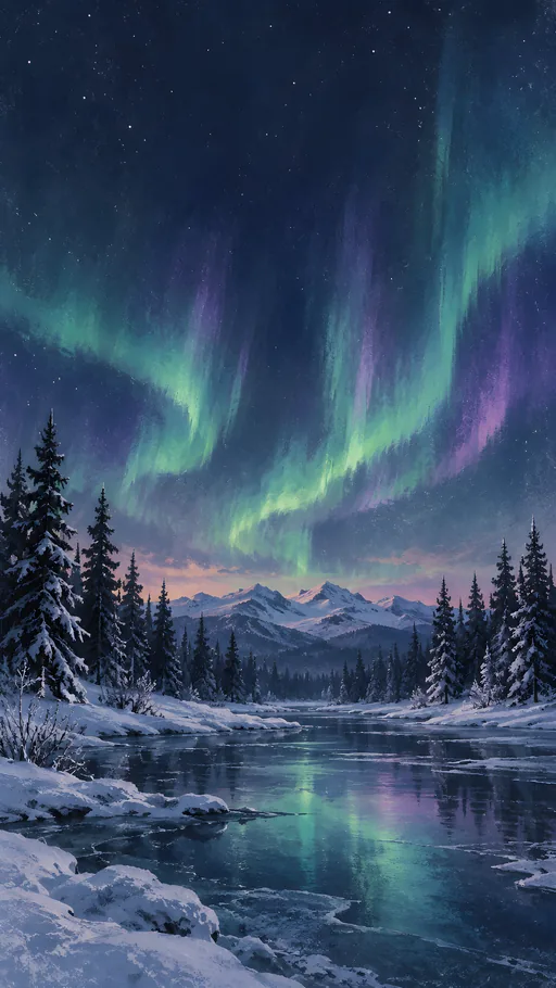 Pastel Aurora Over a Winter Forest — Seasons & Weather wallpaper