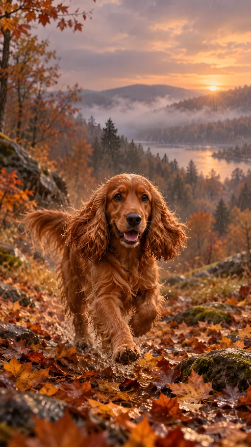 Red Cocker Spaniel in Amber Leaves — Pets wallpaper