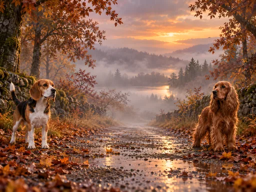 Dogs on an Autumn Lane — Pets wallpaper