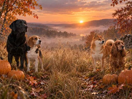 Dogs in a Harvest Field — Pets wallpaper