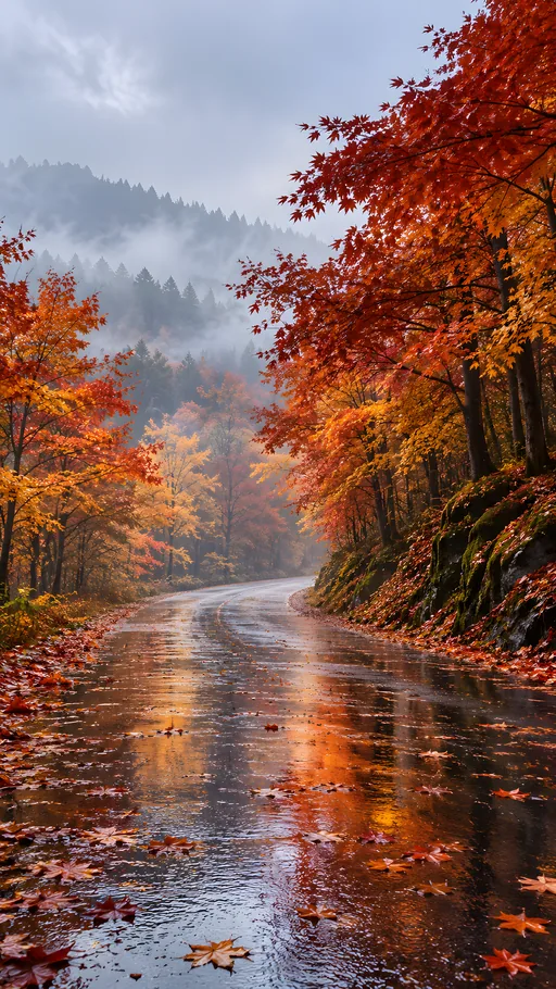 Maple Road After Rain — Seasons & Weather wallpaper