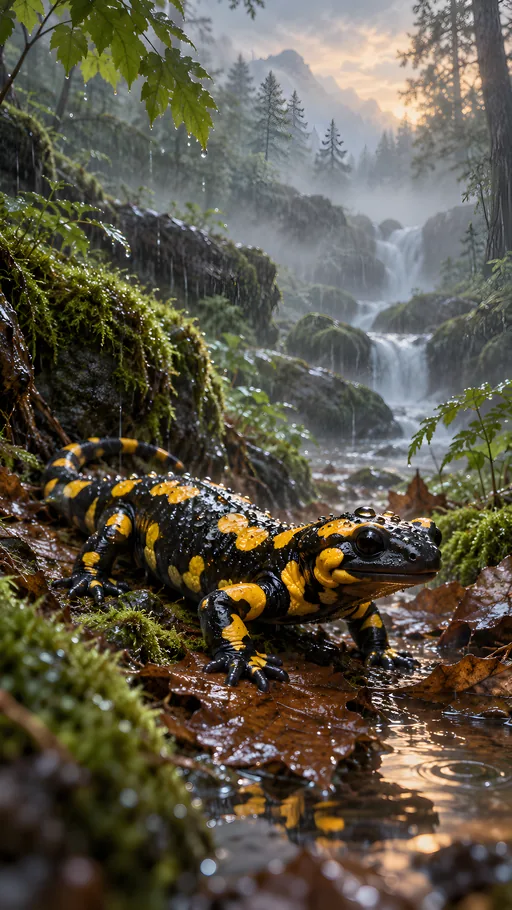 Fire Salamander in the Rain — Animals & Wildlife wallpaper