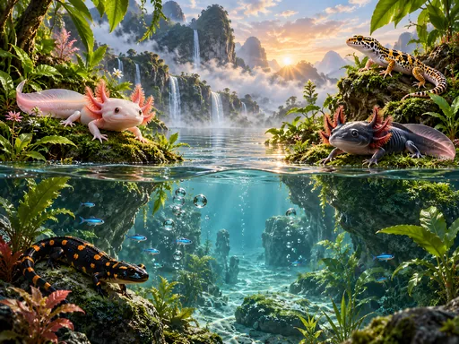 Axolotls on Planted Islands — Animals & Wildlife wallpaper