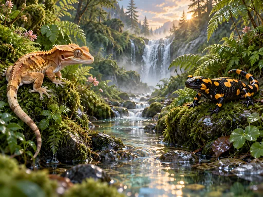 Gecko and Salamander by a Stream — Animals & Wildlife wallpaper