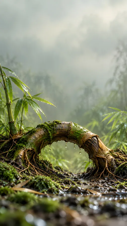 Bamboo Root Arch in the Rain — Nature & Landscapes wallpaper