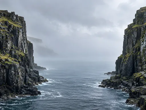 Basalt Cliffs and a Misty Channel — Nature & Landscapes wallpaper