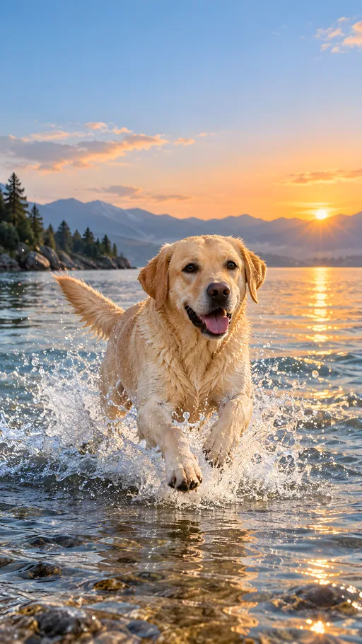 Labrador Leaping Into the Lake — Pets wallpaper