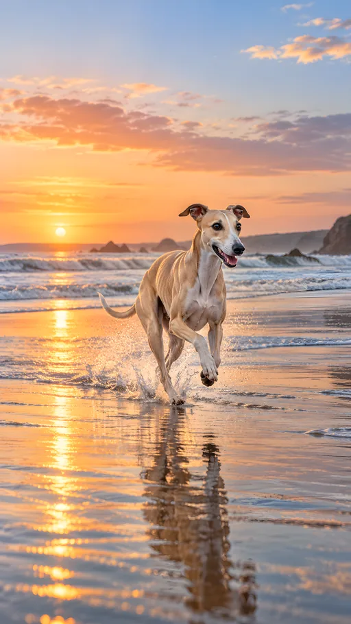 Whippet on a Sunrise Beach — Pets wallpaper