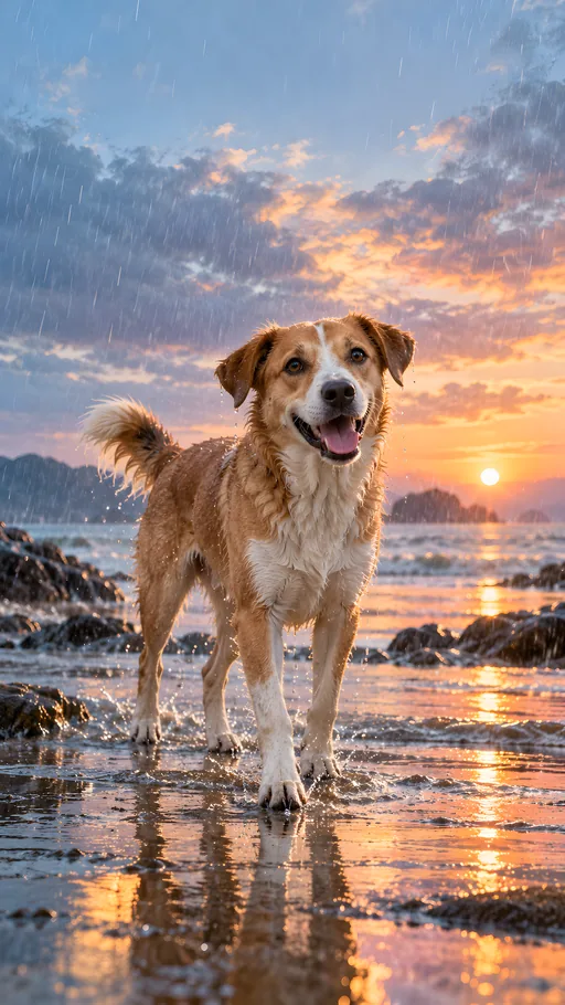 Happy Dog in Warm Rain — Pets wallpaper