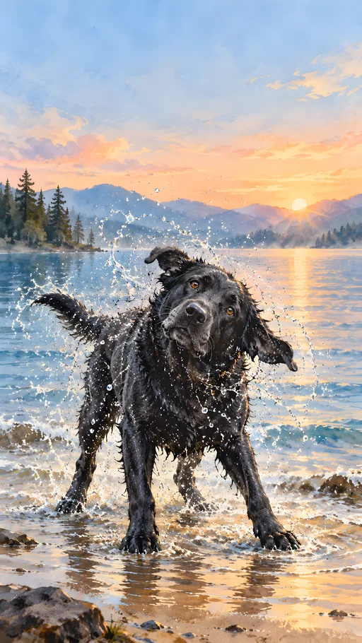 Ink Dog Shaking Off Water — Pets wallpaper