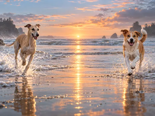 Dogs Running on the Beach — Pets wallpaper