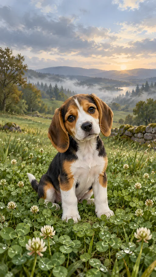 Beagle Puppy in Clover — Pets wallpaper
