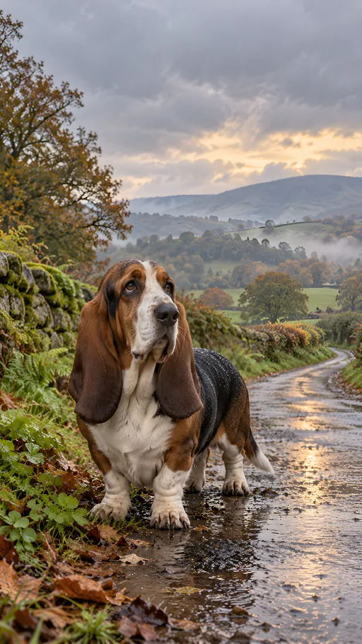 Basset Hound in the Rain — Pets wallpaper