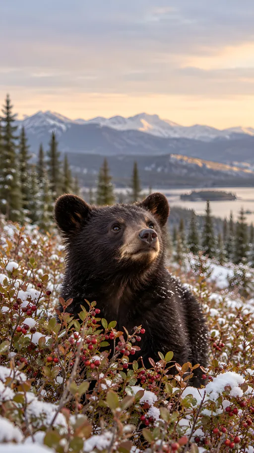 Black Bear Cub in the Berries — Animals & Wildlife wallpaper