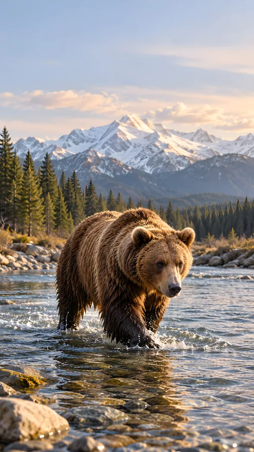 Brown Bear Wading the Stream — Animals & Wildlife wallpaper
