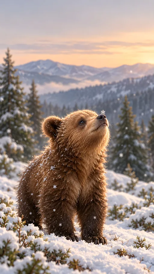 Bear Cub Catching a Snowflake — Animals & Wildlife wallpaper
