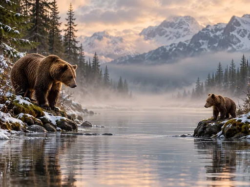 Bear and Cub at the Stream — Animals & Wildlife wallpaper