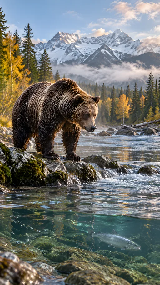Grizzly by a Salmon River — Animals & Wildlife wallpaper