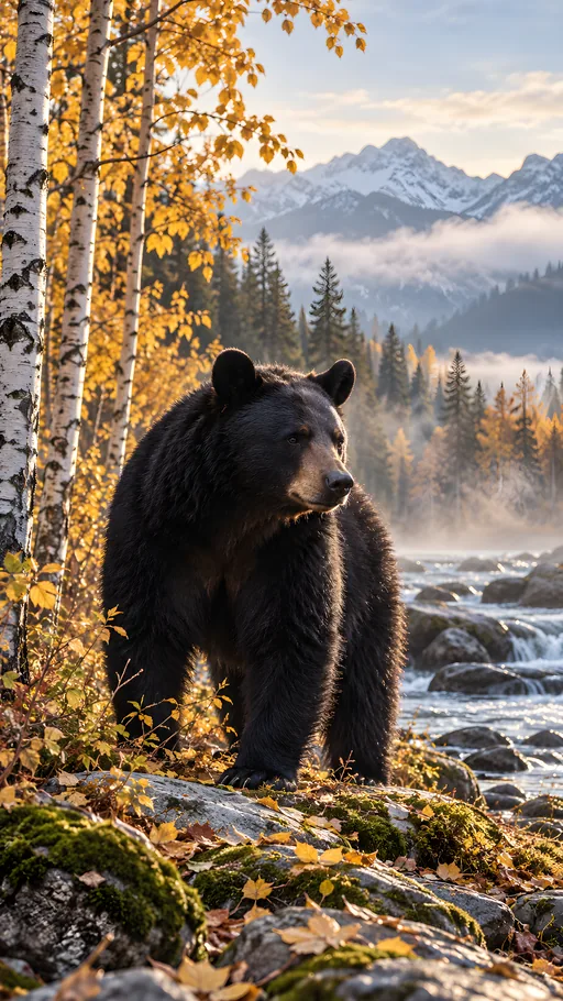 Black Bear Among Autumn Birches — Animals & Wildlife wallpaper