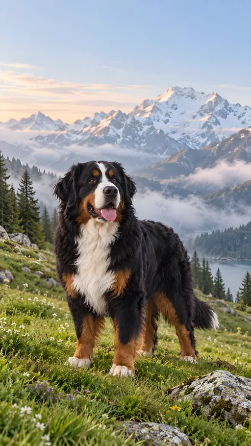 Bernese in an Alpine Meadow — Pets wallpaper