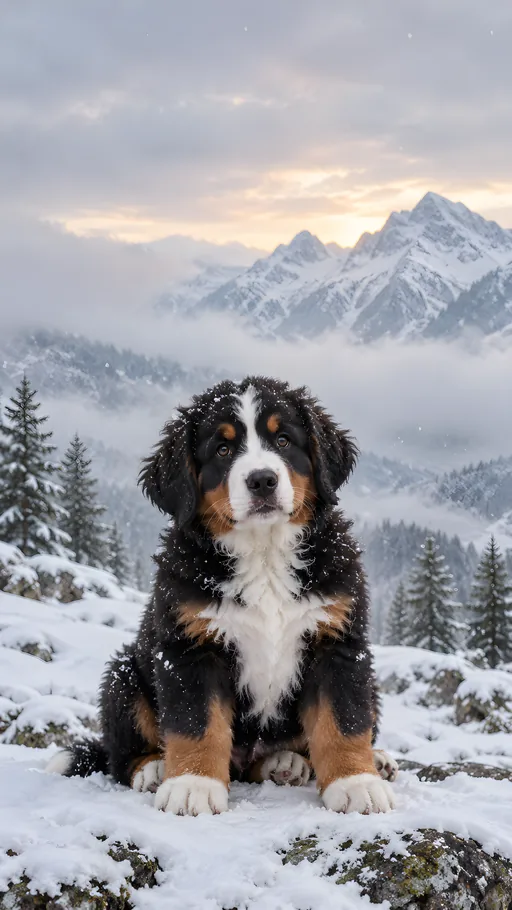 Bernese Puppy in Snowfall — Pets wallpaper