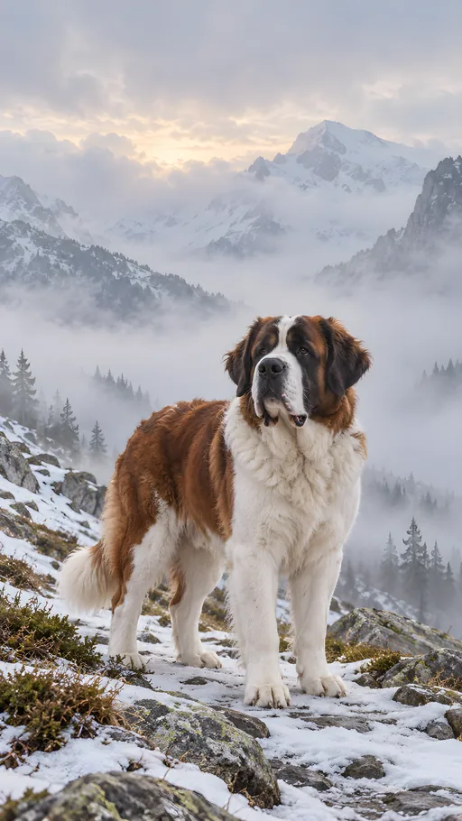 Saint Bernard on a Foggy Pass — Pets wallpaper