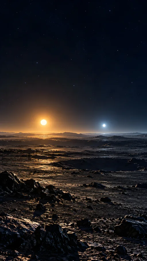 Binary Stars Over a Lunar Plain — Space wallpaper