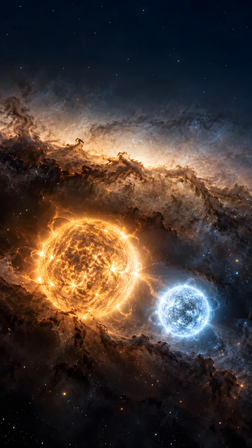 Binary Pair Below the Galaxy — Space wallpaper