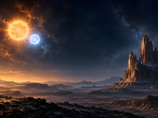 Binary Stars and a Rock Spire — Space wallpaper