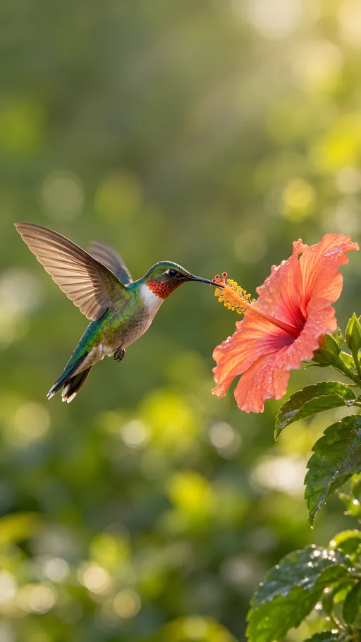 Hummingbird and Coral Flower — Animals & Wildlife wallpaper