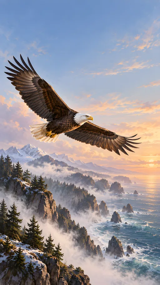 Sea Eagle Over Misty Cliffs — Animals & Wildlife wallpaper