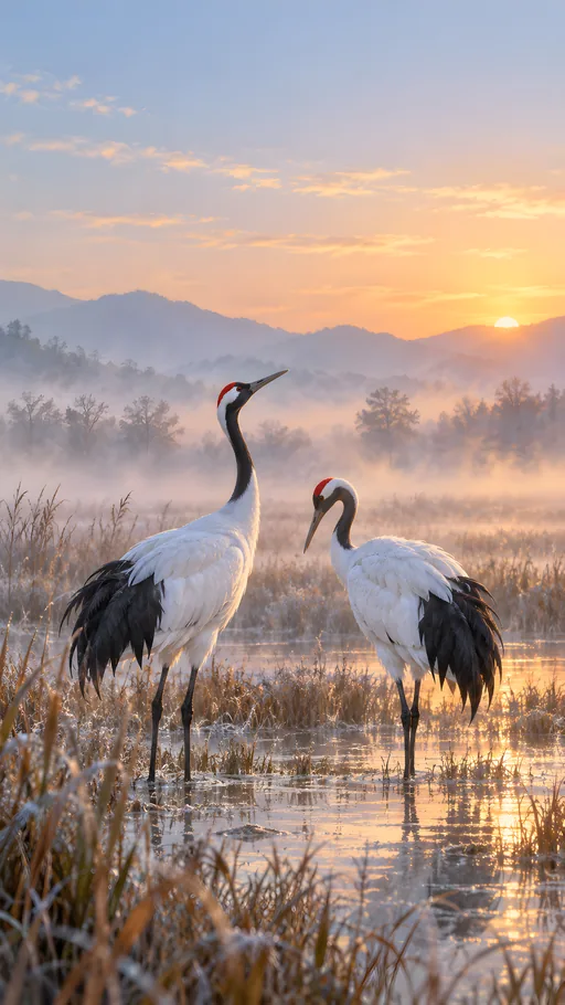 Cranes in Morning Mist — Animals & Wildlife wallpaper
