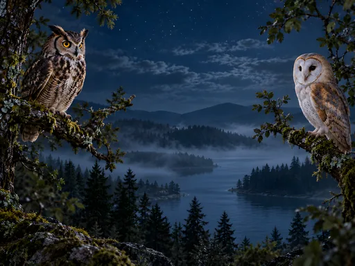 Owls in a Moonlit Forest — Animals & Wildlife wallpaper