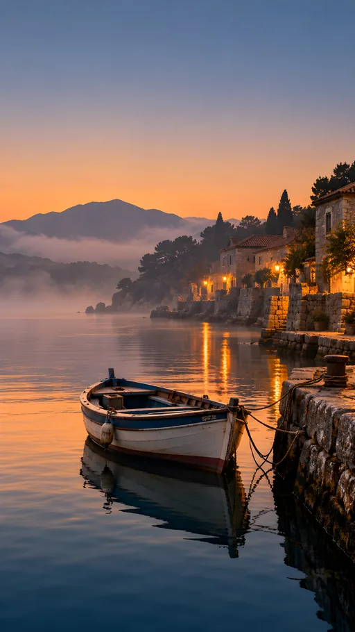 Fishing Boat at the Misty Quay — Cities & Architecture wallpaper