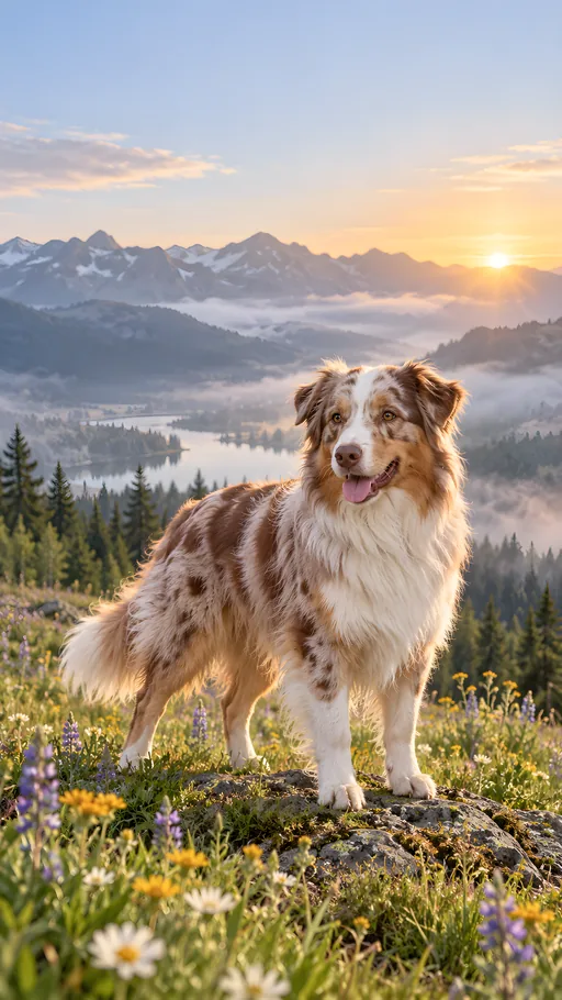 Red Merle Aussie in Wildflowers — Pets wallpaper