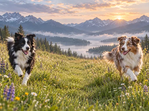Collie and Aussie Running — Pets wallpaper