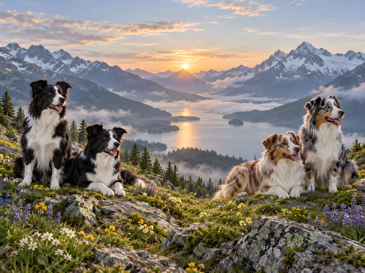 Herding Dogs by an Alpine Lake — Pets wallpaper