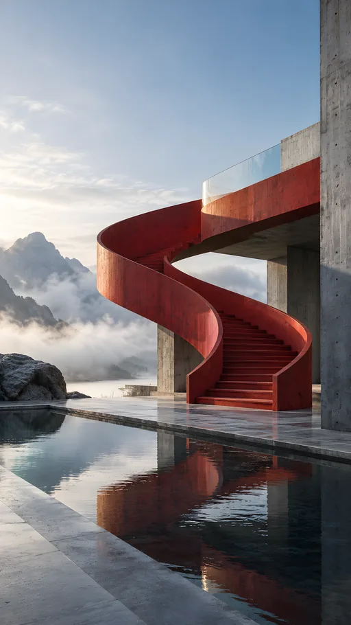 Red Stairs on Concrete — Cities & Architecture wallpaper