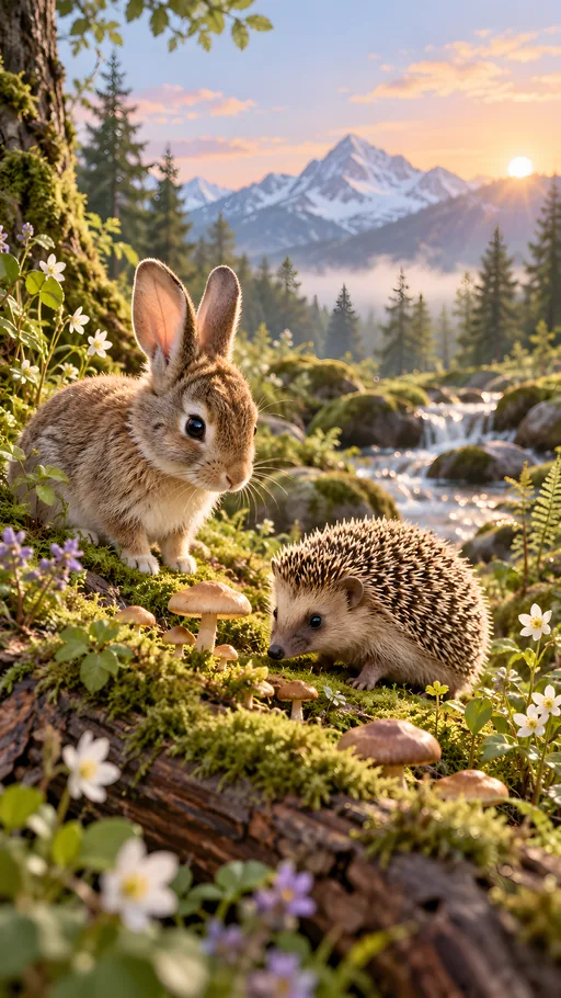 Hedgehog Among Tiny Mushrooms — Animals & Wildlife wallpaper