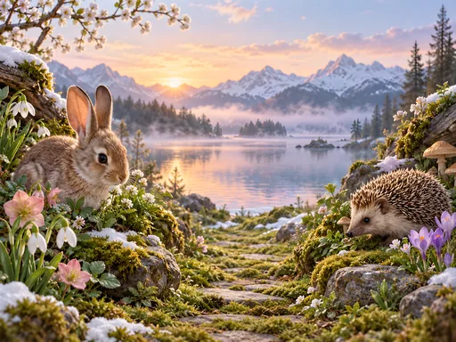 Bunny and Hedgehog Flower Beds — Animals & Wildlife wallpaper