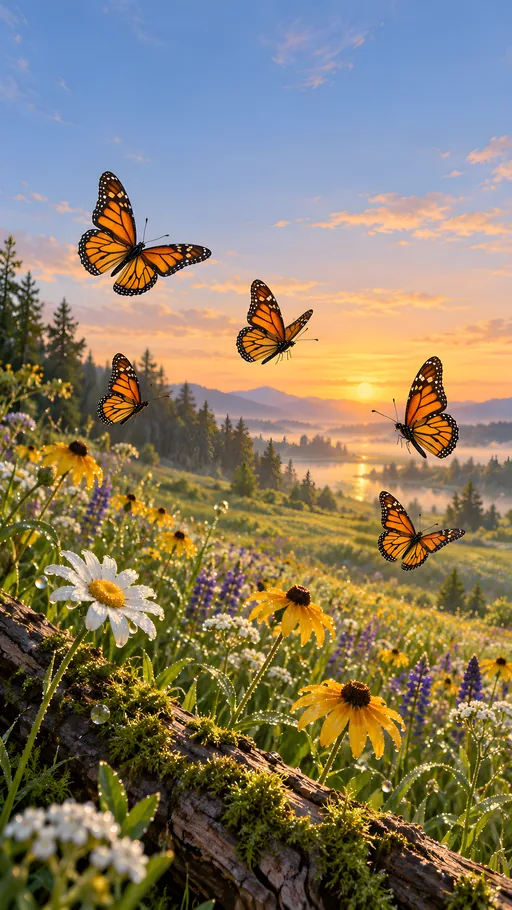 Monarchs Over a Sunrise Meadow — Animals & Wildlife wallpaper