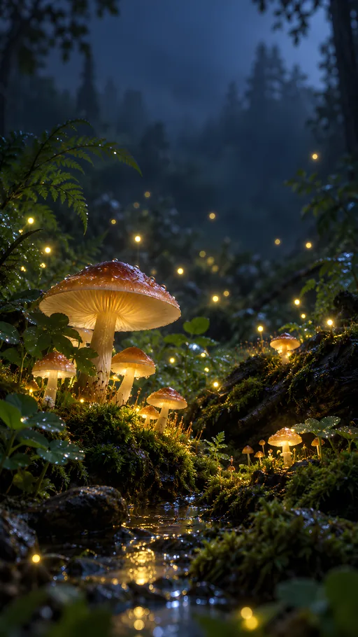 Firefly Mushroom Forest — Animals & Wildlife wallpaper