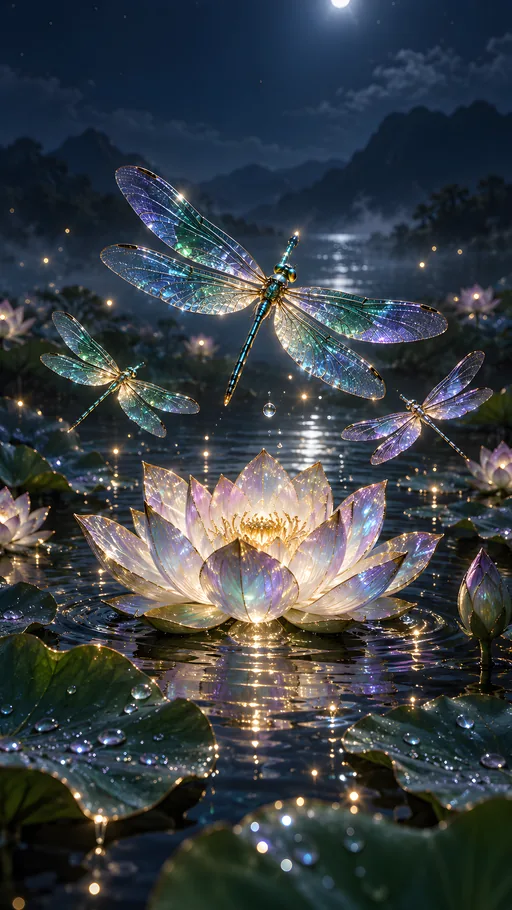 Dragonflies Over a Lotus Pond — Animals & Wildlife wallpaper