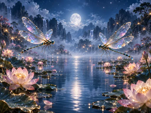 Dragonflies Over a Lotus Pond — Animals & Wildlife wallpaper