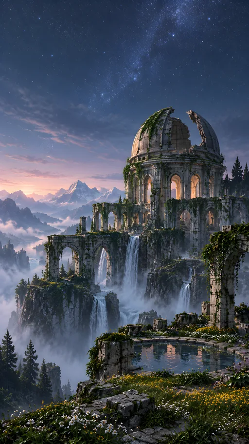 Ruined Observatory Under the Stars — Fantasy wallpaper