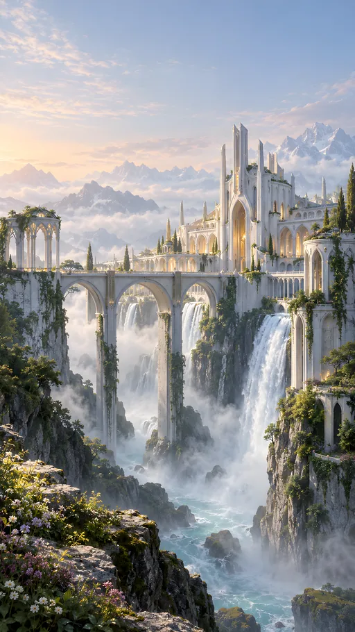 Waterfall Canyon Palace — Fantasy wallpaper